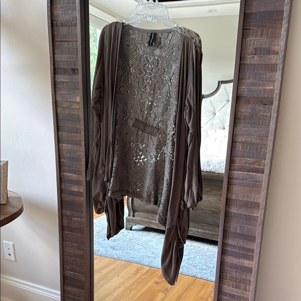 Sacred Threads Taupe Lace Cardigan